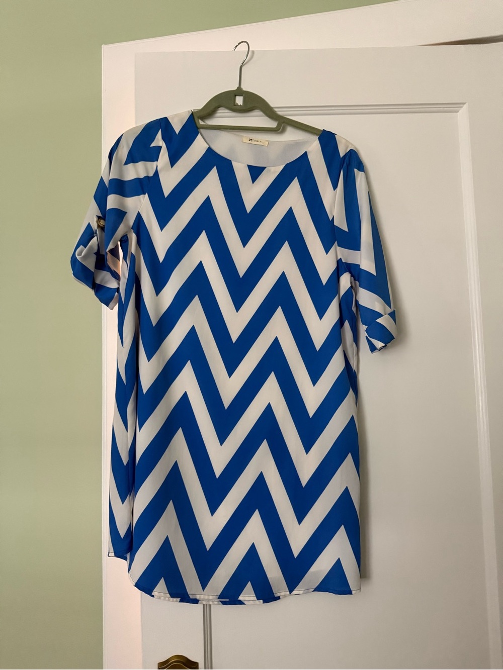 Everly Blue and White Chevron Dress